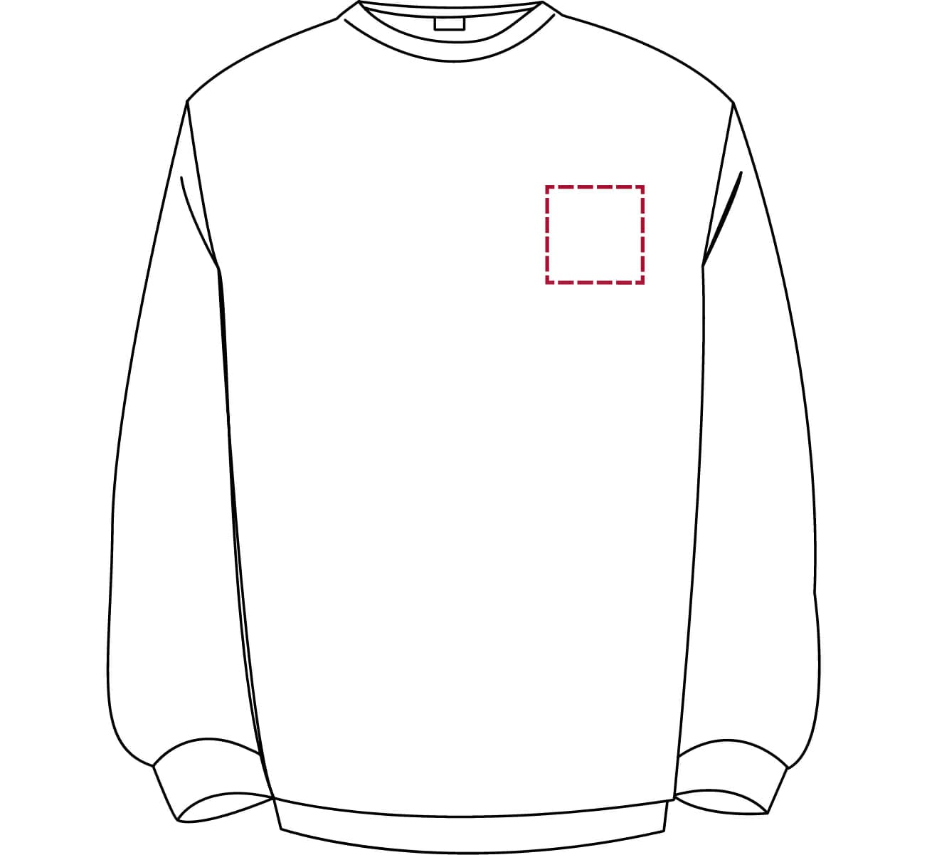 Drukpositie Sweater (1) Linkerborst max. 10 x 10 cm