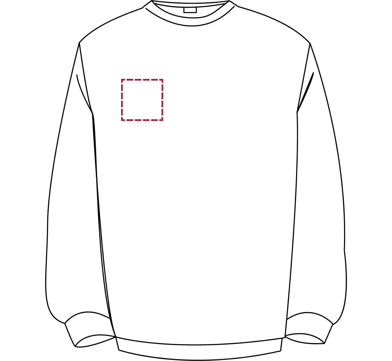 Drukpositie Sweater (2) Rechterborst max. 10 x 10 cm