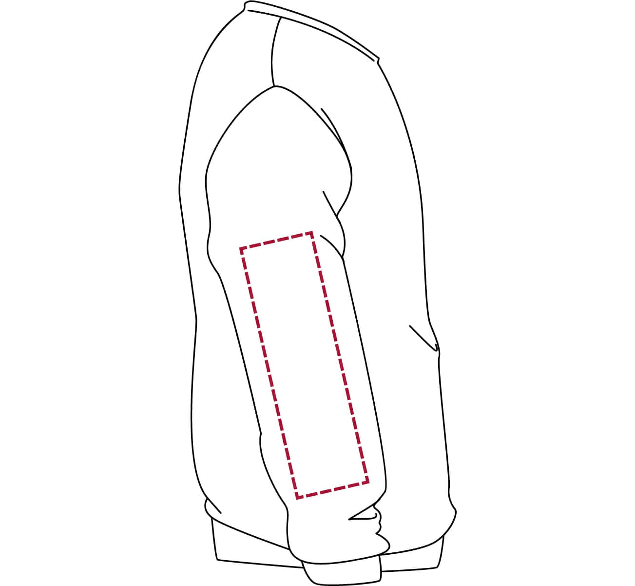 Drukpositie Sweater (5) Rechtermouw max. 9 x 35 cm