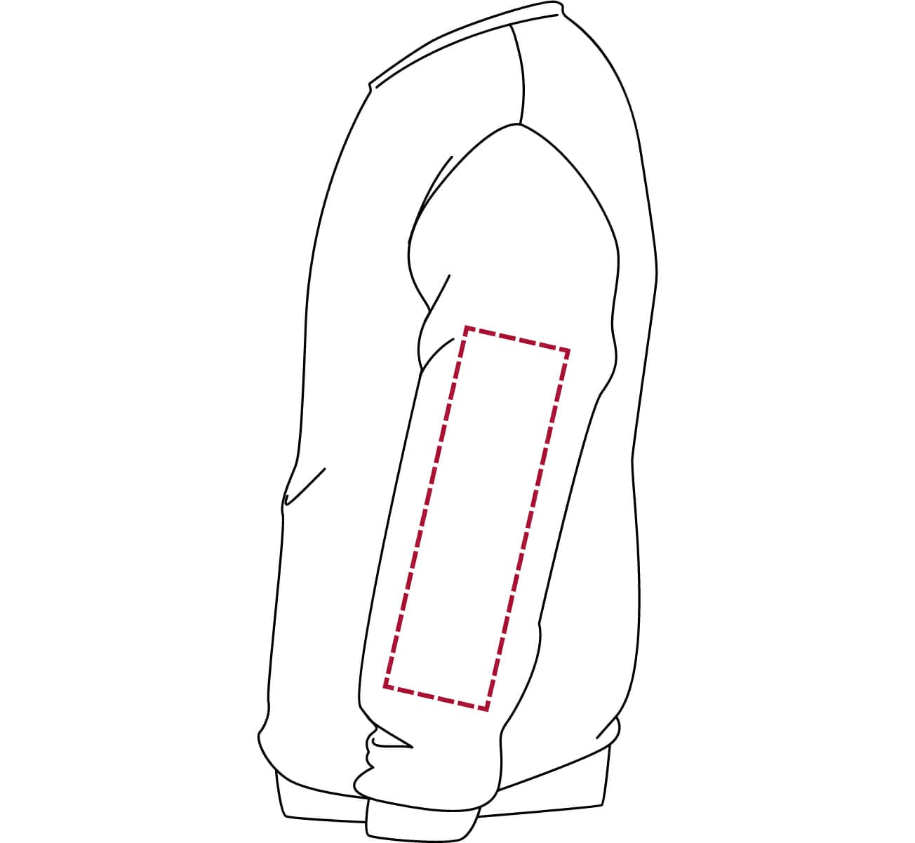 Drukpositie Sweater (6) Linkermouw max. 9 x 35 cm