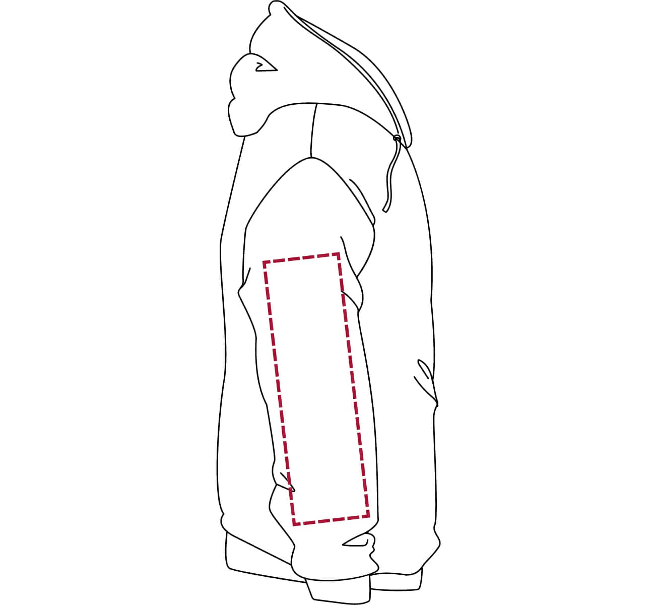 Drukposities Hoodie (4) Rechtermouw max. 9 x 35 cm