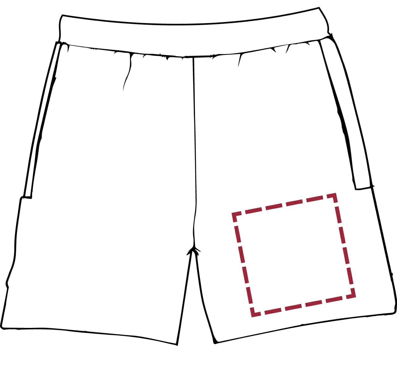 Drukposities Shorts (2) Achterzijde max. 12 x 12 cm